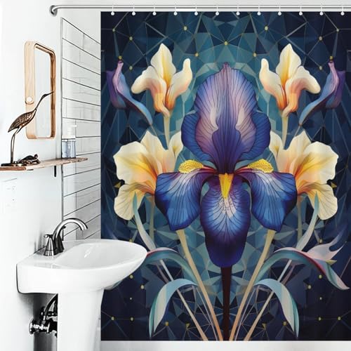 Rideau de douche imperméable séchage rapide à motif fleur en tissu - 6