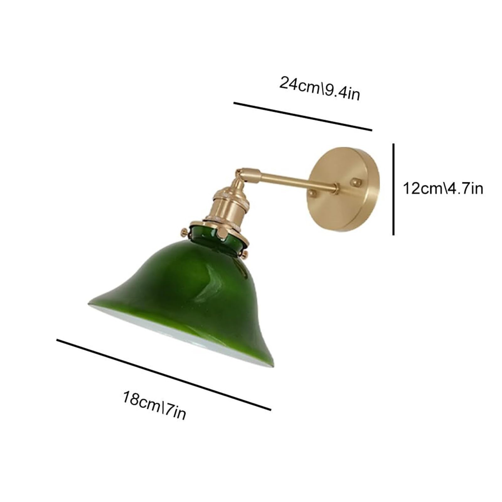 Lampada da Parete Vintage Industriale con Luce in Vetro per Interni, Applique in Ottone con Base E27, Luce Girevole a 180 Gradi per Camera da Letto, Soggiorno, Comodino
