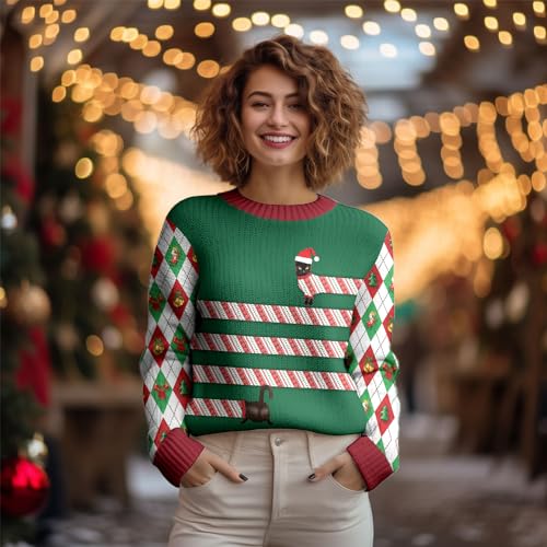 Ugly Christmas Sweaters for Women Men, Cat Xmas Mens Sweatshirt Winter Holiday Crew Neck Shirt Set 223