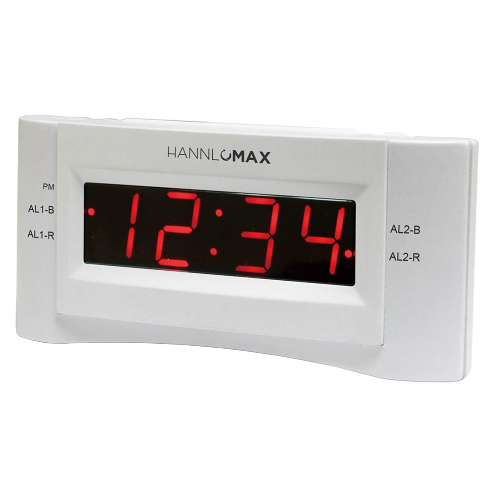 HANNLOMAXHX-136CR Alarm Clock Radio, PLL FM Radio, Dual Alarm. 0.9 inches Red LED Display, USB Port for 1A Charging (White)
