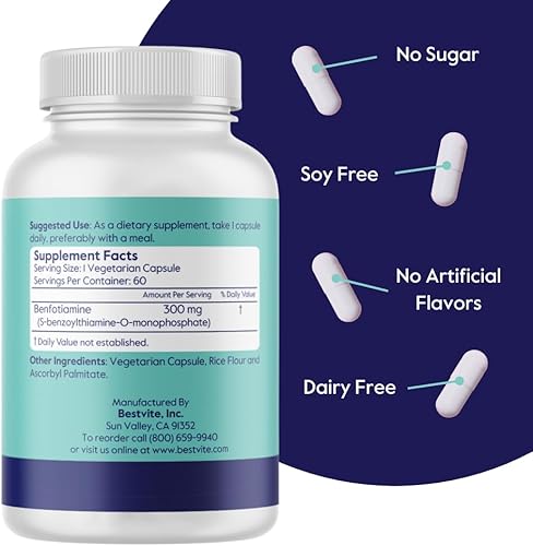 Miniatura 3 de Benfotiamina 300 mg 120 cápsulas vegetarianas paquete de 2 sin estearatos sin dióxido de silicio vegano sin OMG sin gluten