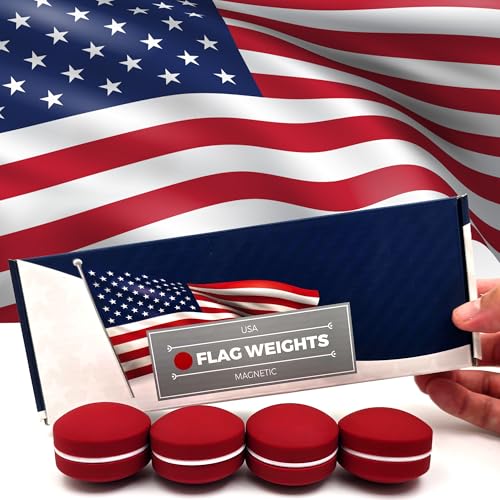 Super Strong Anti-Tangled Magnetic Flag Weights - Strong Wind Resistance to Keep Your American Flag Billowing - 360 Silicone Wrapped - Will Never Rust Heavy & Durable | 4 Pairs | Official Red
