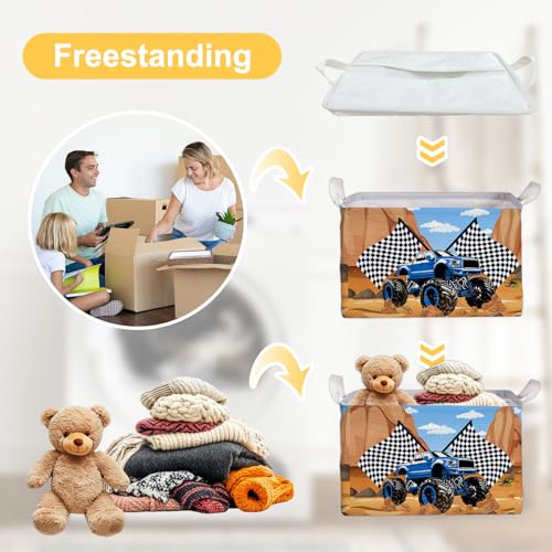 Image of Excavator Foldable Storage Basket with Handle, Waterproof Organizer for Toys and Clothes, Excavator Portable Box for Nursery Game Room, Gifts Container for Boys Girls, Toy Storage Box for Party Decor