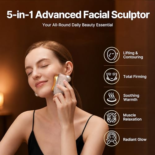 Image of ZDEER GS5 Brass Electric Heated Gua Sha Facial Sculpting Tool with Vibration, Women's Facial Massager, LED Red Light Therapy for Neck & Face, Skin Firming Device, Premium Gift for Wife Mom, Pink