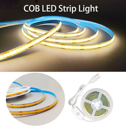 Image of ZSLAIFU A 5V USB LED Light Strip, COB LED Strip Lights, Warm 5V LED Lights, Small LED Strip Light, TV Lights for TV Under Cabinet Kitchen Living Room Shelving or Displays (Warm 3.28FT x2)
