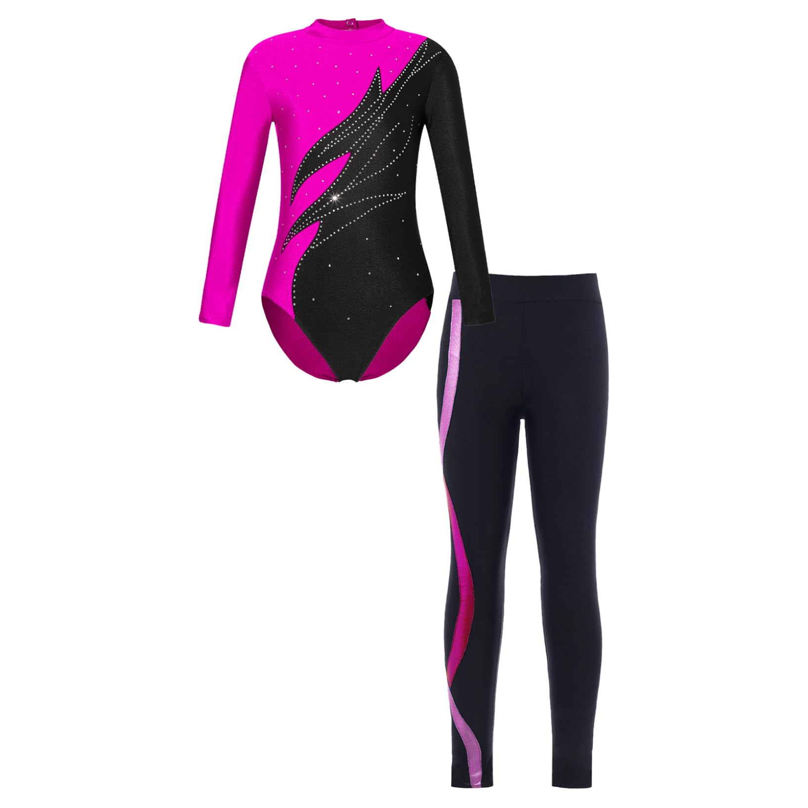 Ensemble Gym Fille 4 Pièces - Justaucorps, Short, Legging, Bandeau - Danse, Gymnastique, Patinage - Taille 6 à 16 Ans