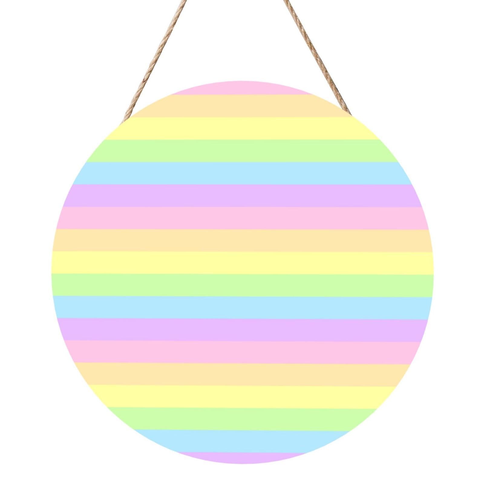 InOmak Pastel Rainbow Striped, Round Wood Panel Painting 12 in, Wall Hanging Painting For Home