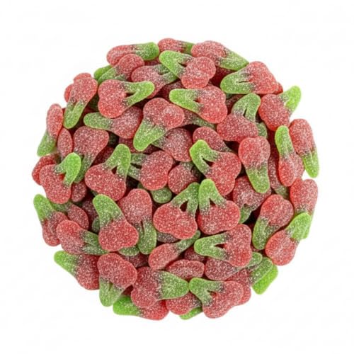Sour Twin Cherries Gummy Candy Fizzy Sanded Red and Green Gummi Cherries Sweet & Tart Fruit Gummies Ideal for Parties (1 Pound)