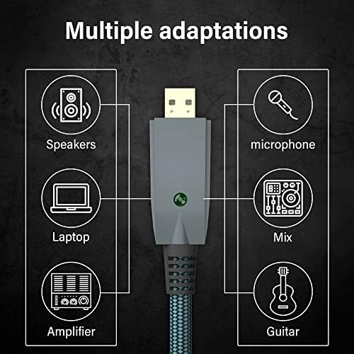 IUKUS USB Guitar Cable, Guitar to USB Interface Cord [10FT] USB to Mono 6.35mm 1/4 Audio Adapter Guitar USB Recording Cable Compatible Windows and MacOS Guitar Base to PC