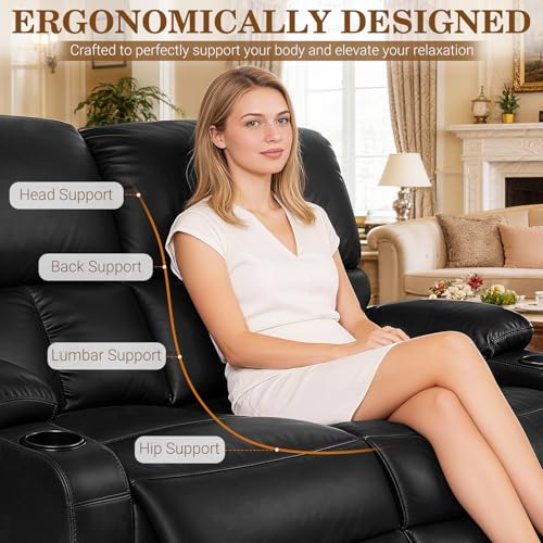 Image of CHABATREE Home Theater Seating,RV Recliner Sofa with Massage and Heat,Manual RV Recliner Loveseat with USB /Cup Holders and Side Pocket for Living Room,2 Seater Black