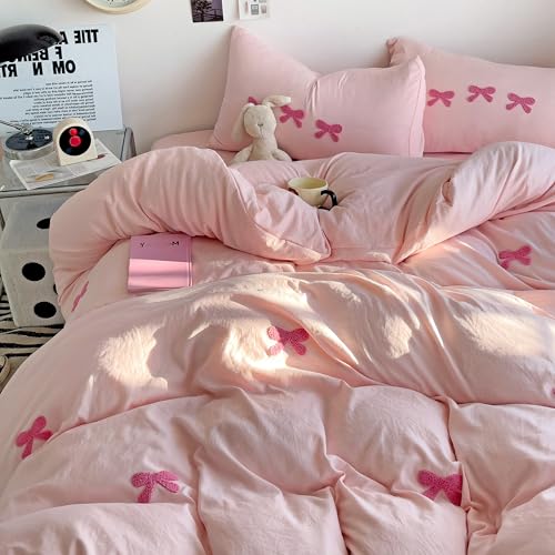 GETIYA Hellrosa Bettwäsche 135x200 Exquisite Rosa Schleifen Muster...