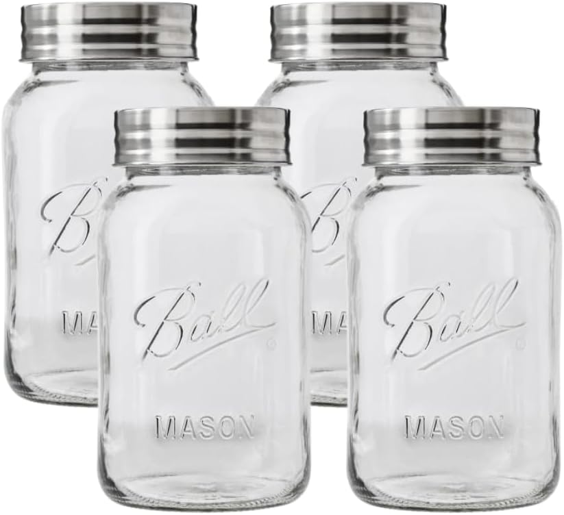 4 Pcs Regular Mouth 32-Ounces Mason Jar with Lids and Bands Clear