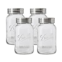 Vista 18 de Ball Frascos de vidrio de boca ancha con tapas y bandas, usados para conservas, encurtidos, jugo, mermelada, gelatina, tamaño de cuarto de galón