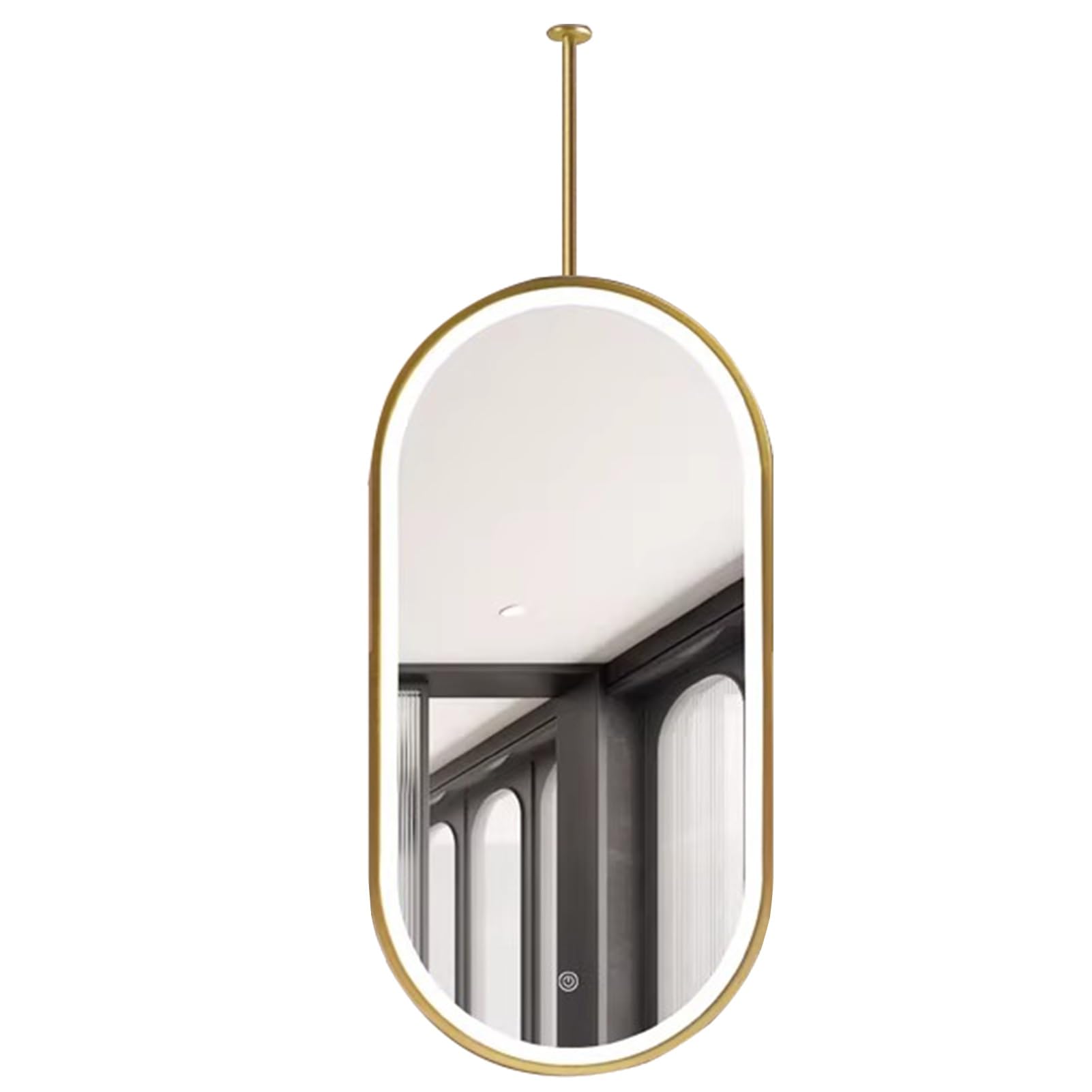 FGXHHS Ceiling Suspended Mirror Gold Metal Pole with Lights (3 Colors Dimmable Light) Mounted Hanging Corridor (50cmx100cm)