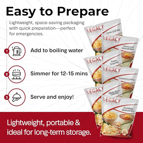 Image of Legacy Food Storage 60 Serving Emergency Food Supply Bucket, 10 Entrees, 4 Breakfasts, 24,520 Total Calories, Shelf Stable Breakfast Lunch & Dinner, Freeze Dried Survival Meals for MRE Camping, Hiking, Prepping