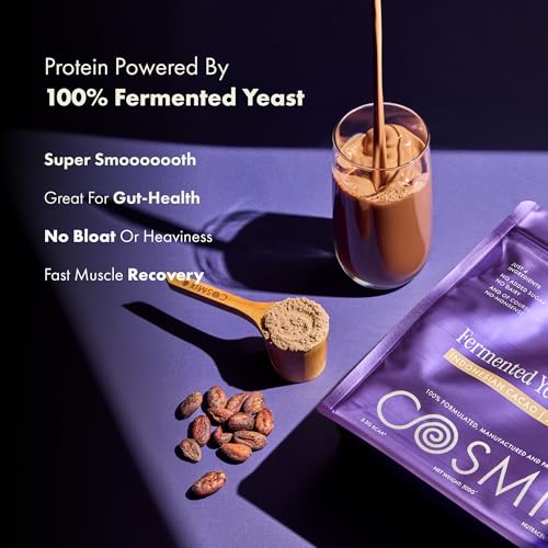 Image of Cosmix Fermented Yeast Protein Powder | 24g Protein | Pure Single-Source Plant Protein | Made In-House | Smooth, Crazy tasty & Gut-Friendly | Indonesian Cacao, 38g Sachet