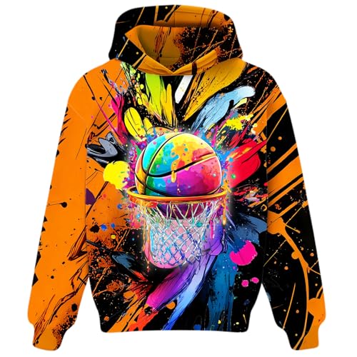 OOTBIN Boys Girls Hoodies Basketball Graffiti Graphic Hoodie Cool Pullover Sweatshirt with Pocket for Kids X-Small 6-8 Years