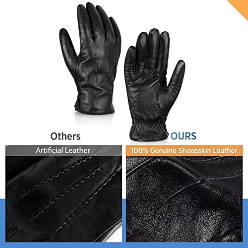 Image of Alepo Genuine Sheepskin Leather Gloves for Men, Winter Warm Touchscreen Texting Cashmere Lined Driving Motorcycle Gloves