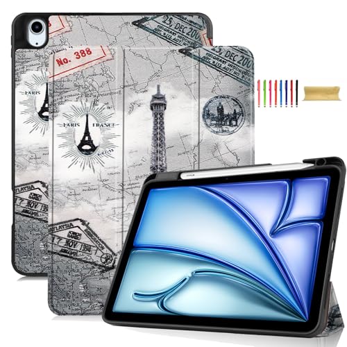 Étui iPad Air 13 2024 évite les rayures d'écran avec rabat cuir rigide
