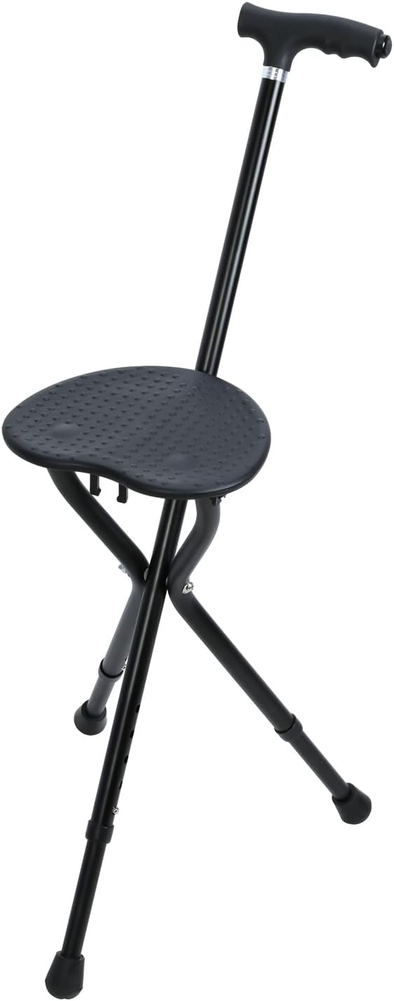 Hold 440 lbs Folding Canes with Seat Walking Stick Height Adjustment Cane Seat Capacity Frosted Handle with Magnetic Therapy Stone Crutches Stool
