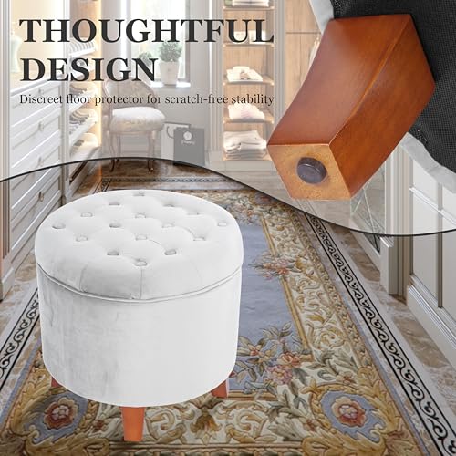 Homepop Home Decor | Upholstered Round Velvet Tufted Foot Rest Ottoman | Ottoman with Storage for Living Room & Bedroom | Decorative Home Furniture, Gray Small - Image 5