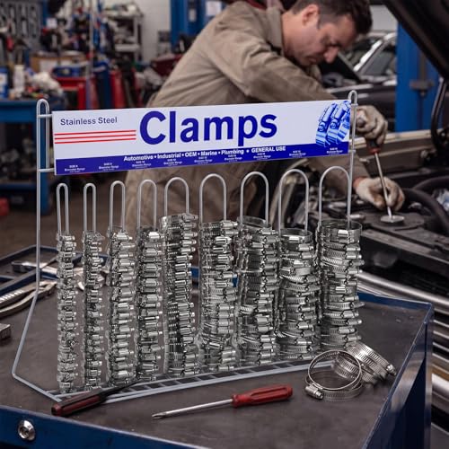 Otoolling Assortment Hose Clamp Display Automotive Assortment with 1 PC Empty Display Rack 200pcs 304 Stainless Steel Multiple Size Worm Gear Hose Clamp for Fuel Line Plumbing Mechanical Application by Otoolling - Image 3