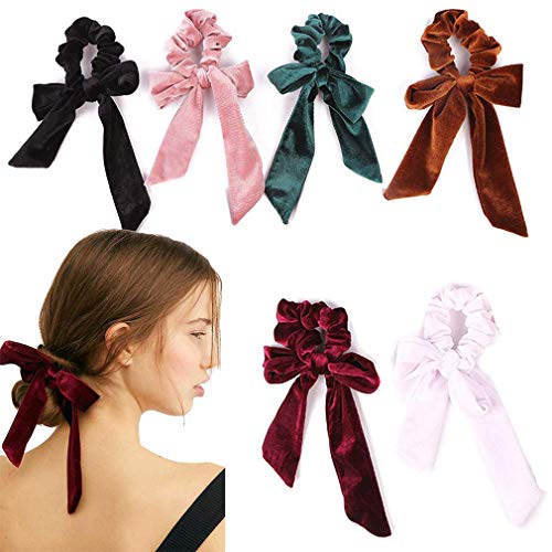 Chennie Hair Scrunchies Bowknot Velvet Elastics Flannelette Hair Bands Scrunchy Hair Ties Ropes Scrunchy Hair Bow Ponytail Holder Accessories Ropes For Women and Girls (6Pcs)