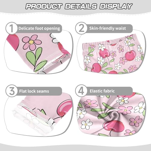 Cute Cherry Flowers Girls Leggings,Workout Leggings for Girls Toddler Athletic Leggings Size for 3-10T3