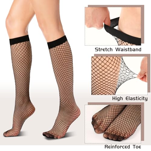 6 Pairs Women's Lace Socks Lace Knee High Socks Black White Fishnet Mesh Lace Hollow out Women Stockings3