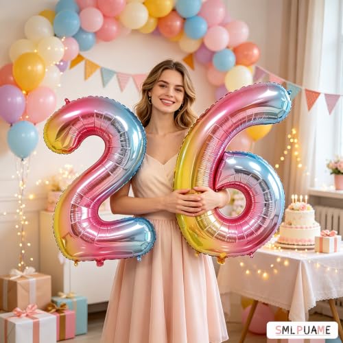 Image of 40 Inch Rainbow Gradient 2 Balloon for 2nd Birthday Decorations