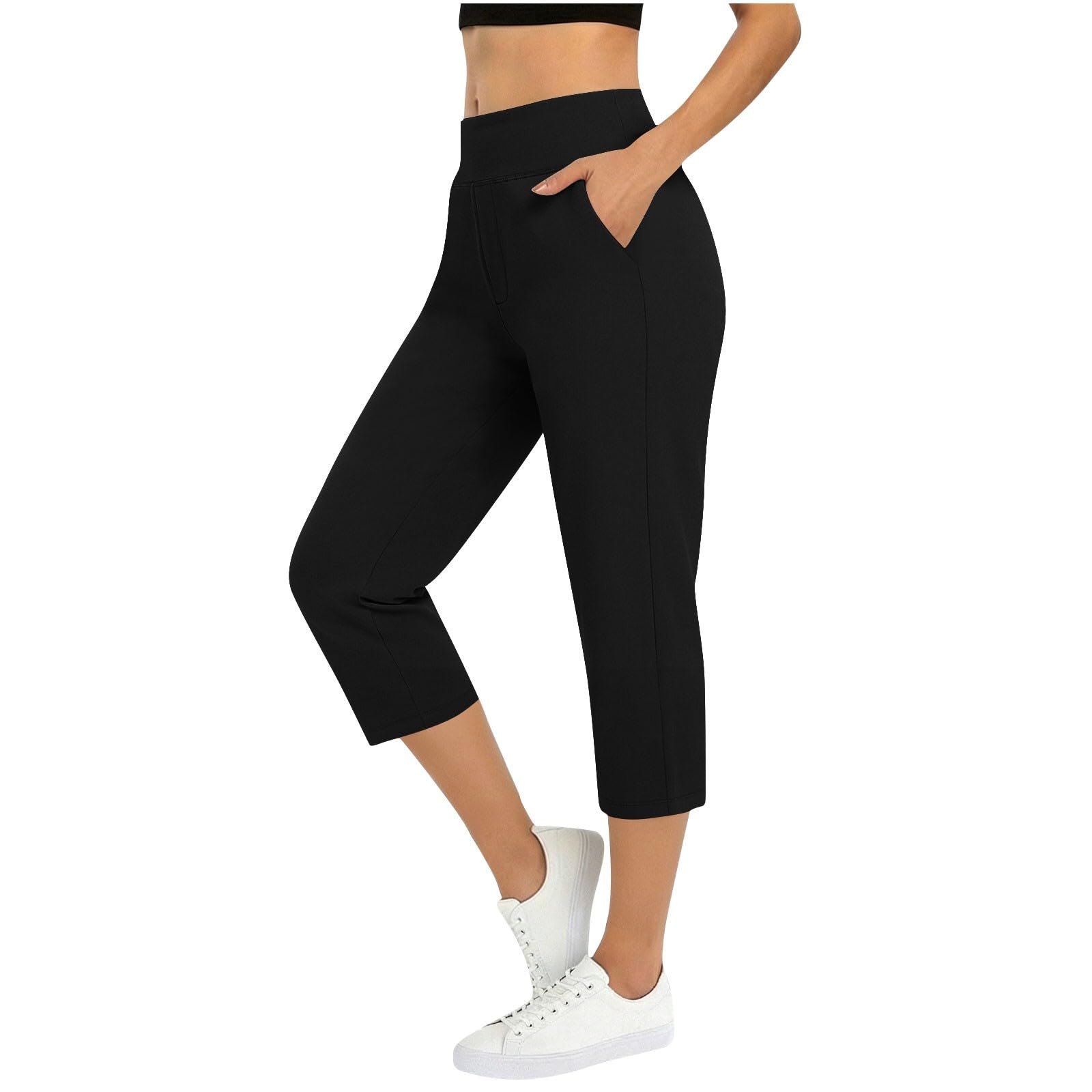 Capri Yoga Pants for Women with Pockets, Womens Golf Capris High Waisted Dressy Work Pant Casual Summer Crop Pants - 2