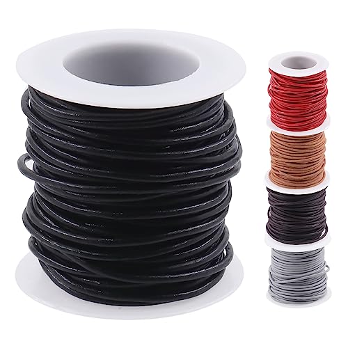 Swpeet 1 rouleau de corde en cuir de vachette ronde pour la fabrication de bijoux, lacets,...