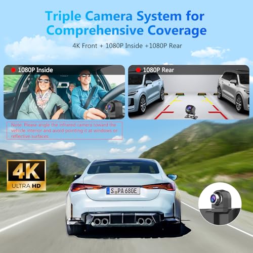 Image of CARPURIDE 10.26 Inch HD Wireless Carplay & Android Auto Screen, 4K+1080P+1080P Dash Camera for Cars with 64GB Card, with Loop Recording, Bluetooth, GPS, FM, Super Link