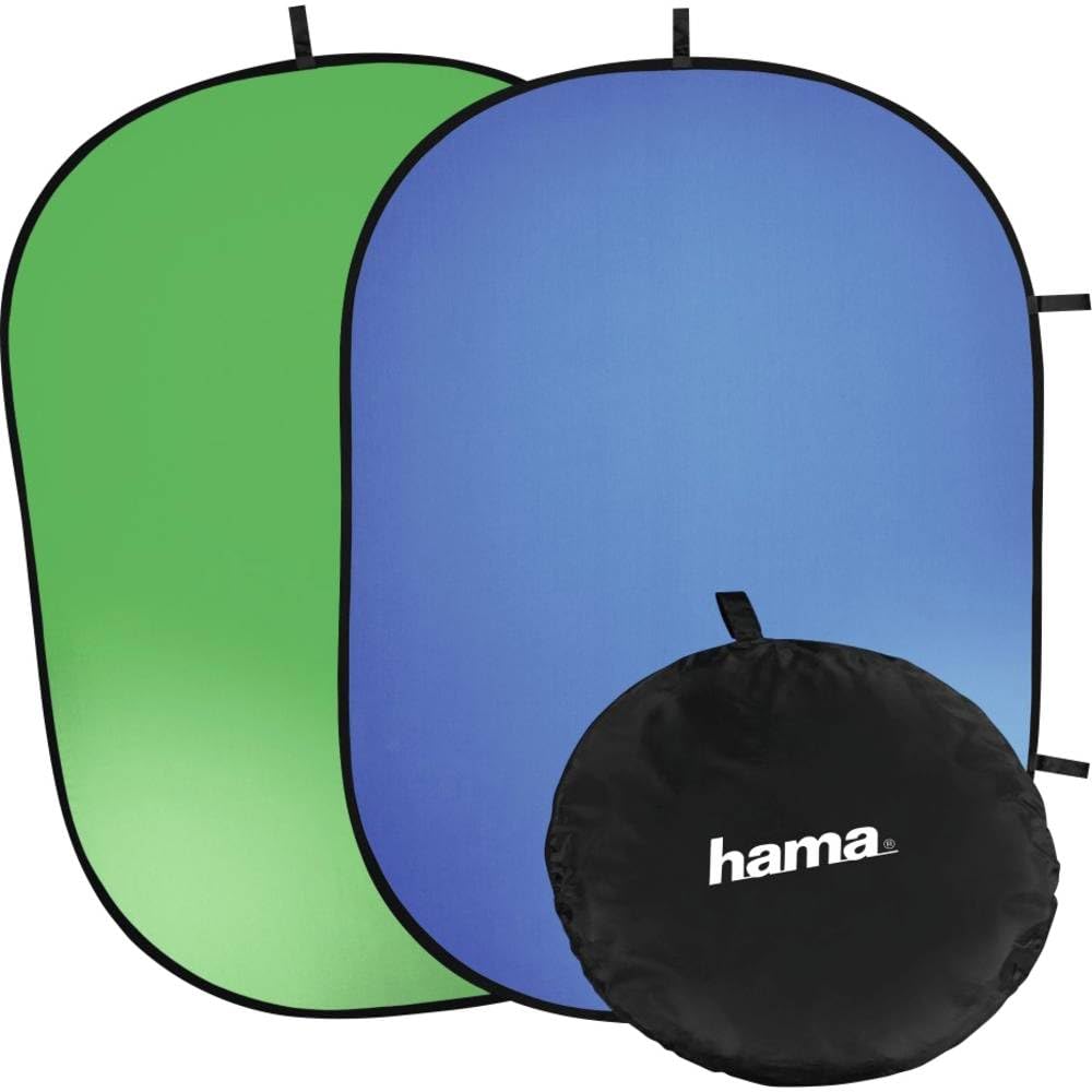 Hama Greenscreen - Fondo Plegable 2 en 1 (150 x 200 cm, Pantalla Verde Bicolor de algodón, Fondo fotográfico con Bolsa de Transporte), Color Verde y Azul
