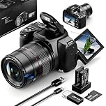 72MP 4K Digital Camera for Photography and Video, 12X Optical Zoom Bridge Camera with 270° Flip Screen, WiFi, Auto Focus, Macro Mode, 2 Batteries & 32GB SD Card (Black) (Black)