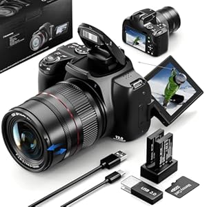Mo-KPL 72MP 4K Digitalkamera mit 12X Optischem Zoom, WLAN, Autofokus & 3-Zoll-Flip-Bildschirm, Digitalkamera für Fotografie & Video, 2 Akkus + 32GB SD-Karte (Schwarz)