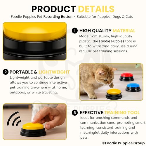 Image of Foodie Puppies Interactive Dog Toys, Pet Voice Recording Button Training Talking Button /Buzzer Toy for Communication - (Yellow) Easy to Use Talking, 30Sec Record & Playback, [Without Battery]