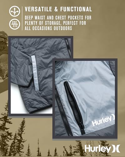 Image of Hurley Mens Puffer Jacket - Lightweight Packable Insulated Winter Coat for Men - Weather Resistant Quilted Outdoor Jacket