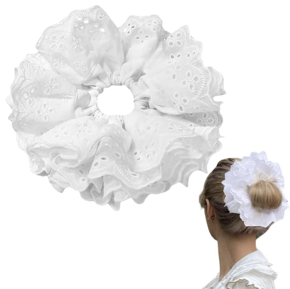 Loekrdos White 4-Layer Lace Hair Scrunchies for Women - Image 2