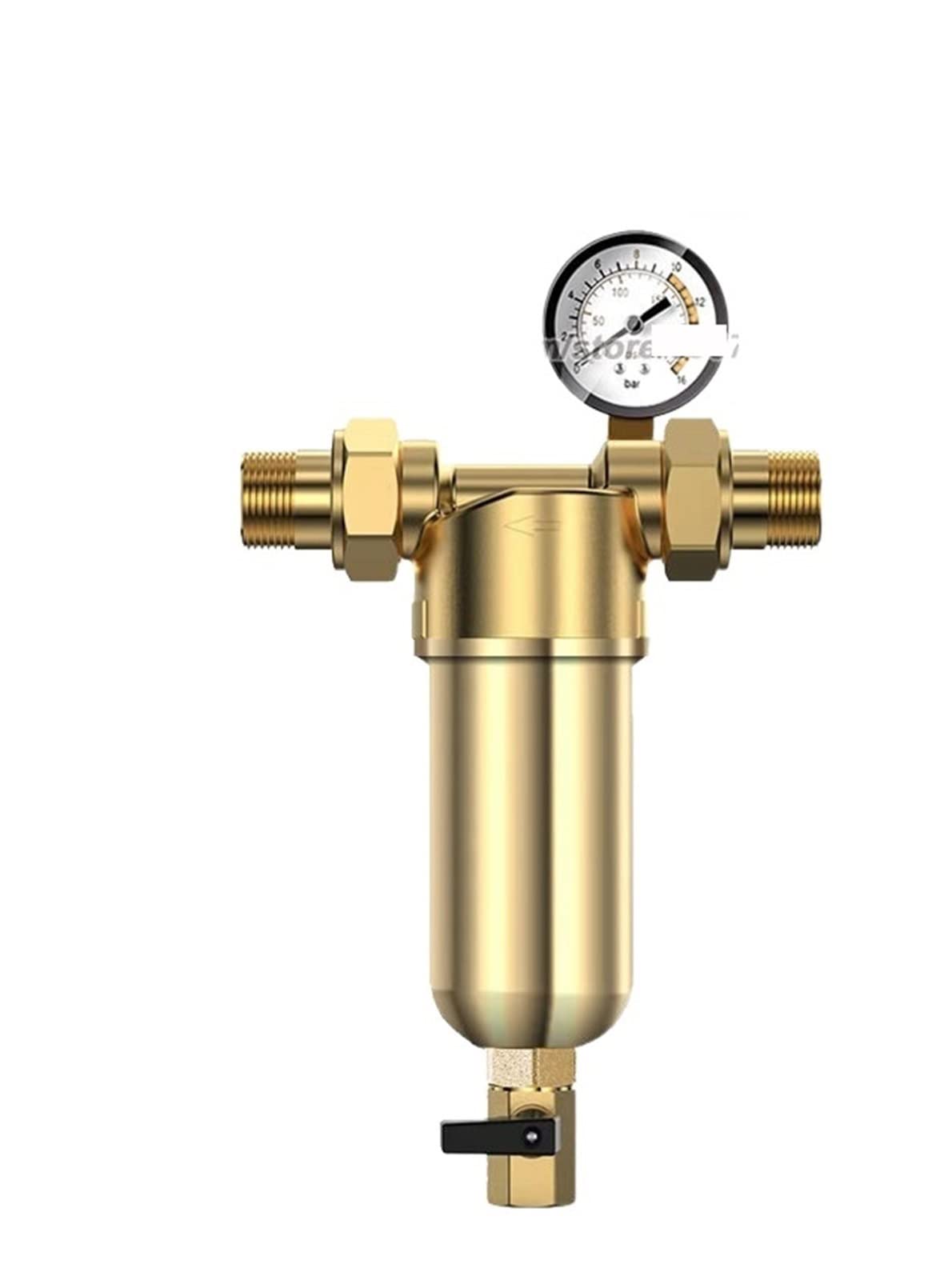 Water Filter Cartridge, Reusable Spin Down Sediment Water Filter for Whole House Prefilter System Protector, 40 Micron Copper Made Pressure Gauge(No Pressure Gauge)