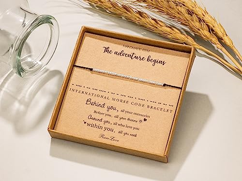 RareLove Graduation Gifts The Adventure Begins Morse Code Beaded Bracelet,2025 Grad Senior Gifts for Friends,Graduation Gifts for Best Friends,Waterproof Secret Bracelets Tiny Pony Seed3