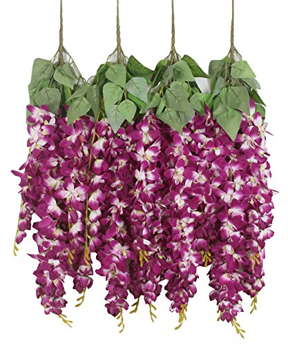Duovlo Seiden-Glyzinien-Blume, künstlich, 6,5 m, hängende Glyzinien-Ranke, künstliche Blume, Strümpfe, für Zuhause, Party, Hochzeit, Dekoration, 4 Stück (dunkelviolett) Cover