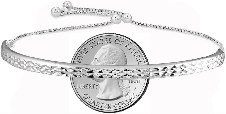 Savlano 925 Sterling Silver 4MM Diamond Cut Bar Half Bangle Adjustable Bracelet - 18K Gold Plated Bracelet for Women Comes with Gift Box - Made in Italy - Image 3