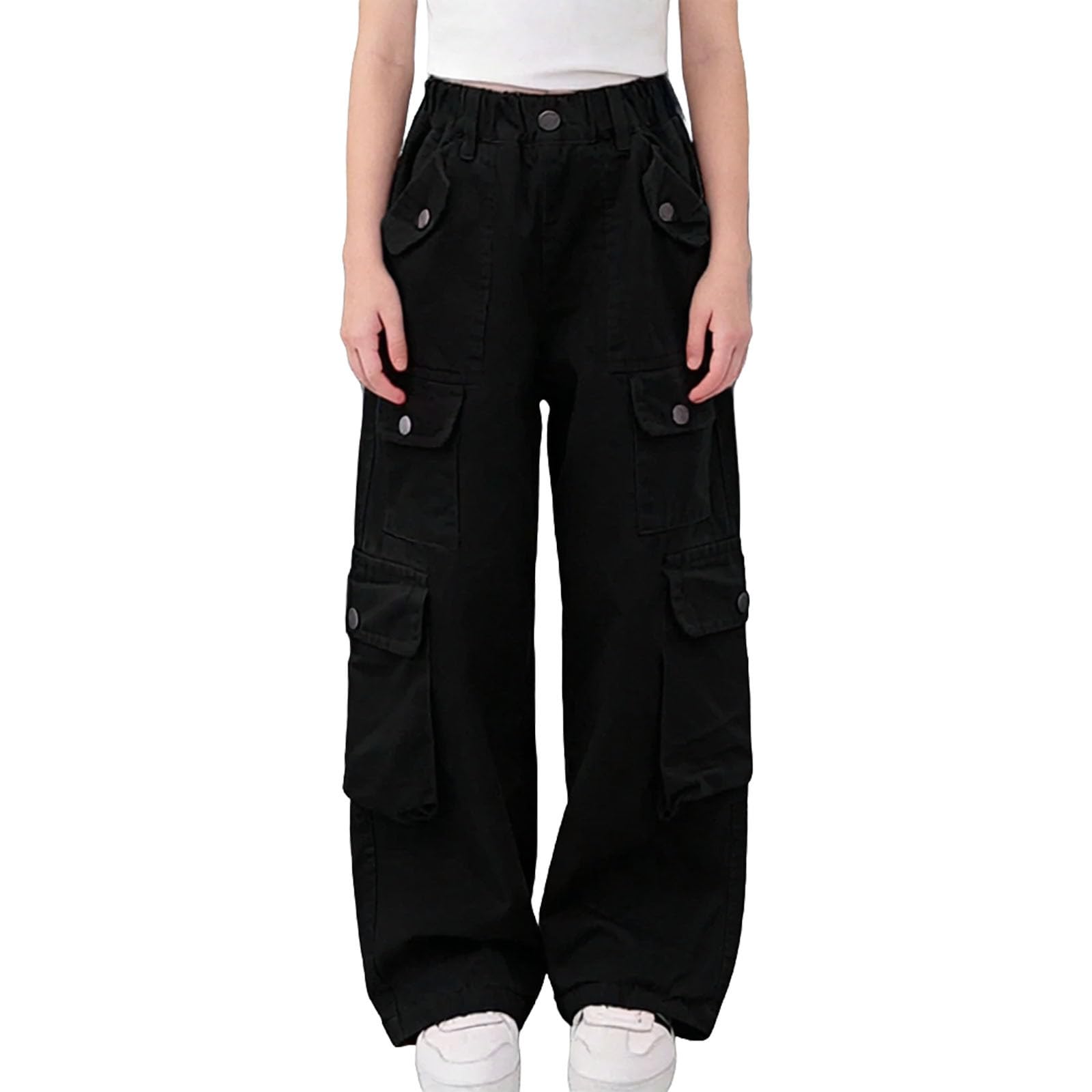 Pantalones Vaqueros para Niñas y Niños Holgados Vaqueros de Pierna Ancha Casuales Cintura Elástica Pantalon de Trabajo de Mezclilla Moda Hip Hop Streetwear Versátil Cargo Jeans Ropa Niño Niña
