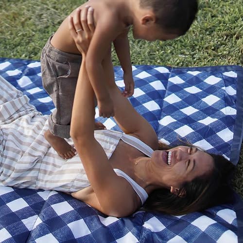 Image of Little Unicorn 5'x7' Outdoor Family Picnic & Beach Blanket | Durable & Water-Resistant Fabric | Compact Fold & Easily Wipes Clean | Zipper Pocket (Navy Plaid)