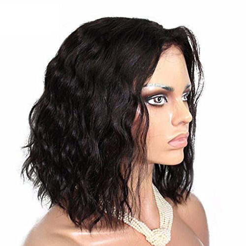 Fangfeen 13.7Inch a Prueba de Calor sintética Pelucas de Pelo Natural Negro Ondulado Corto Bob Pelucas