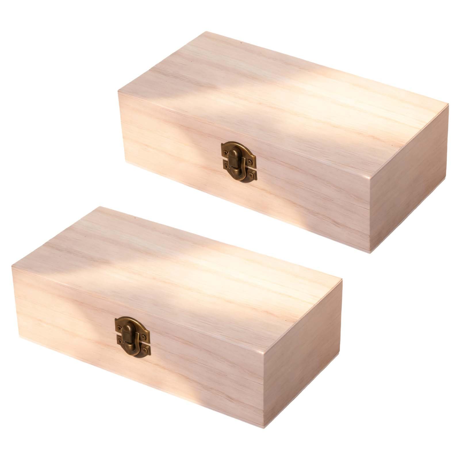 pozuauoa 2 Pcs Wooden Storage Box with Lid, Wooden Box with Hinged Lid Storage Case Art, Hobbies Projects Jewellery Box Home Keepsake Storage for Painting Decoration(20 x 10 x 6cm)
