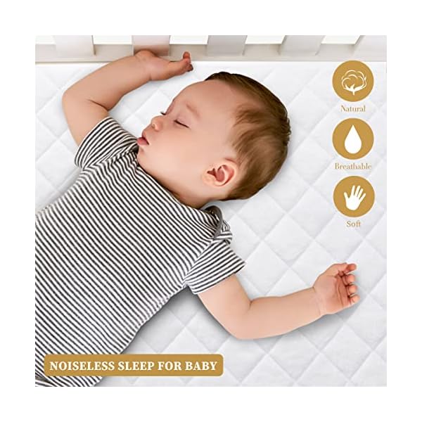 Safe and Sound 2 Pack Crib Mattress Protector, Toddler Waterproof Organic Bamboo Quilted Fitted Mattress Pad with 28'' x… – Bild 5