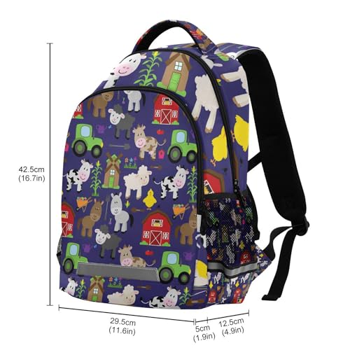 Farm Animal Pattern Backpack Travel Backpack Laptop Notebook Tablet School Bookbags with Reflective Stripes3