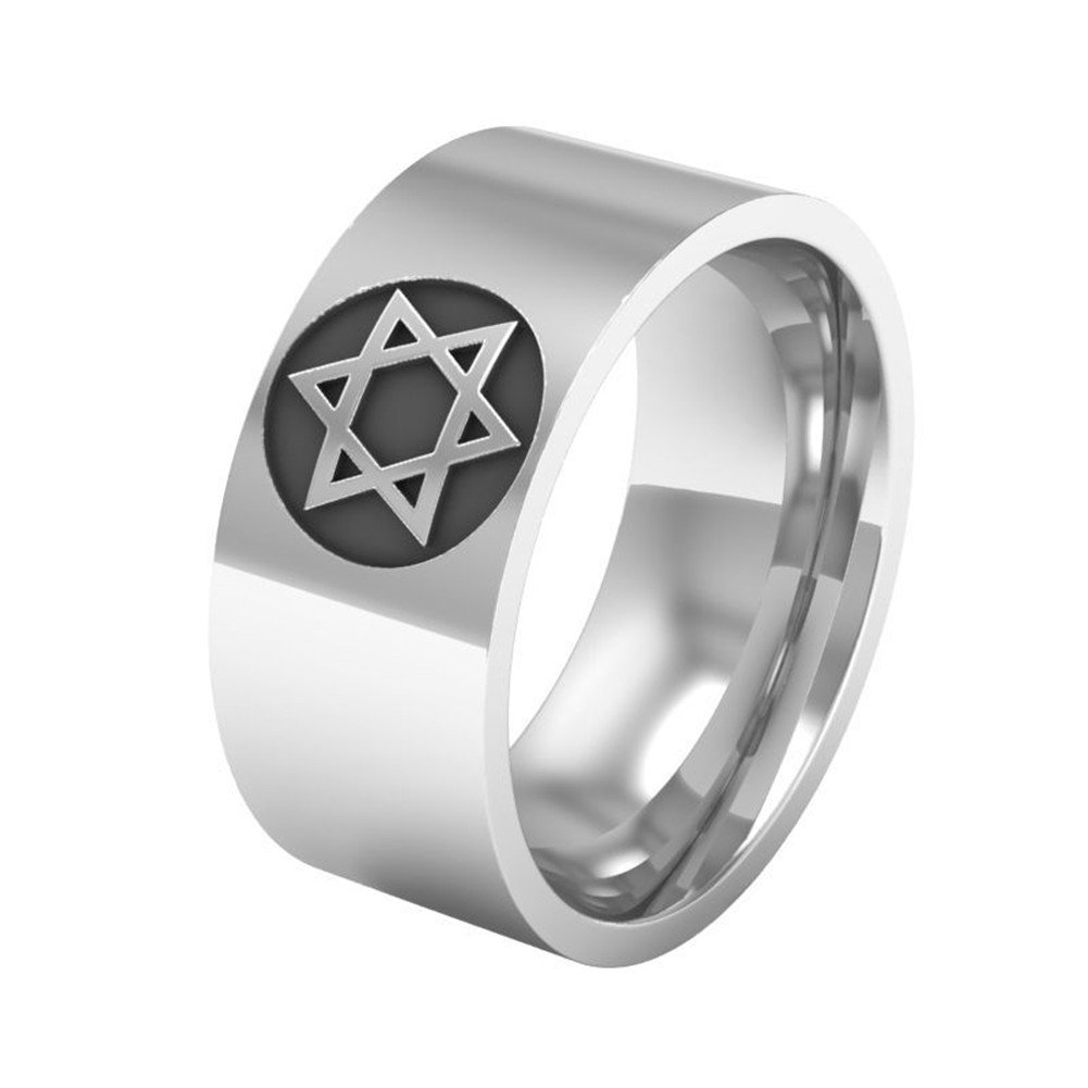 LiFashion LF Men's Women's Stainless Steel Jewish Star of David Hexagram Engagement Band Comfort Fit Wedding Promise Ring Amulet Jewelry for Teens Adults Silver